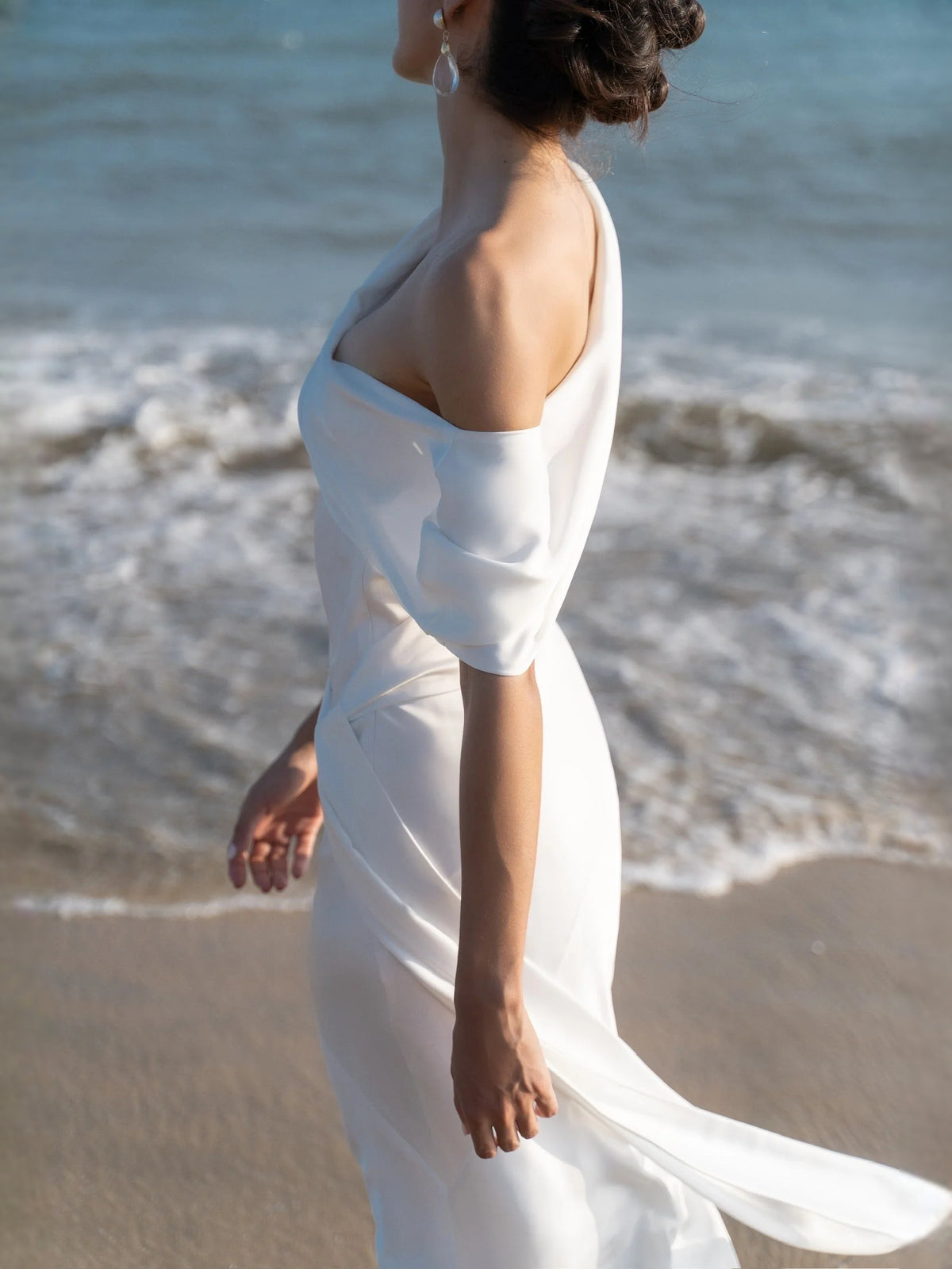 Ivory floor-length wedding dress, alternate view showing the overall dress design