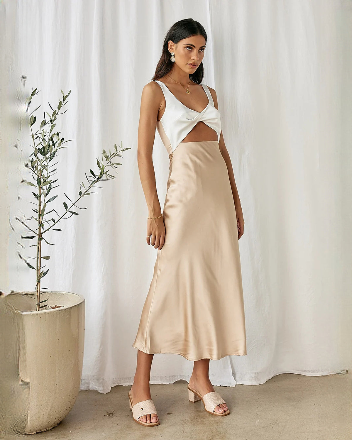 sleeveless satin a-line maxi bridesmaid dress - image 4
