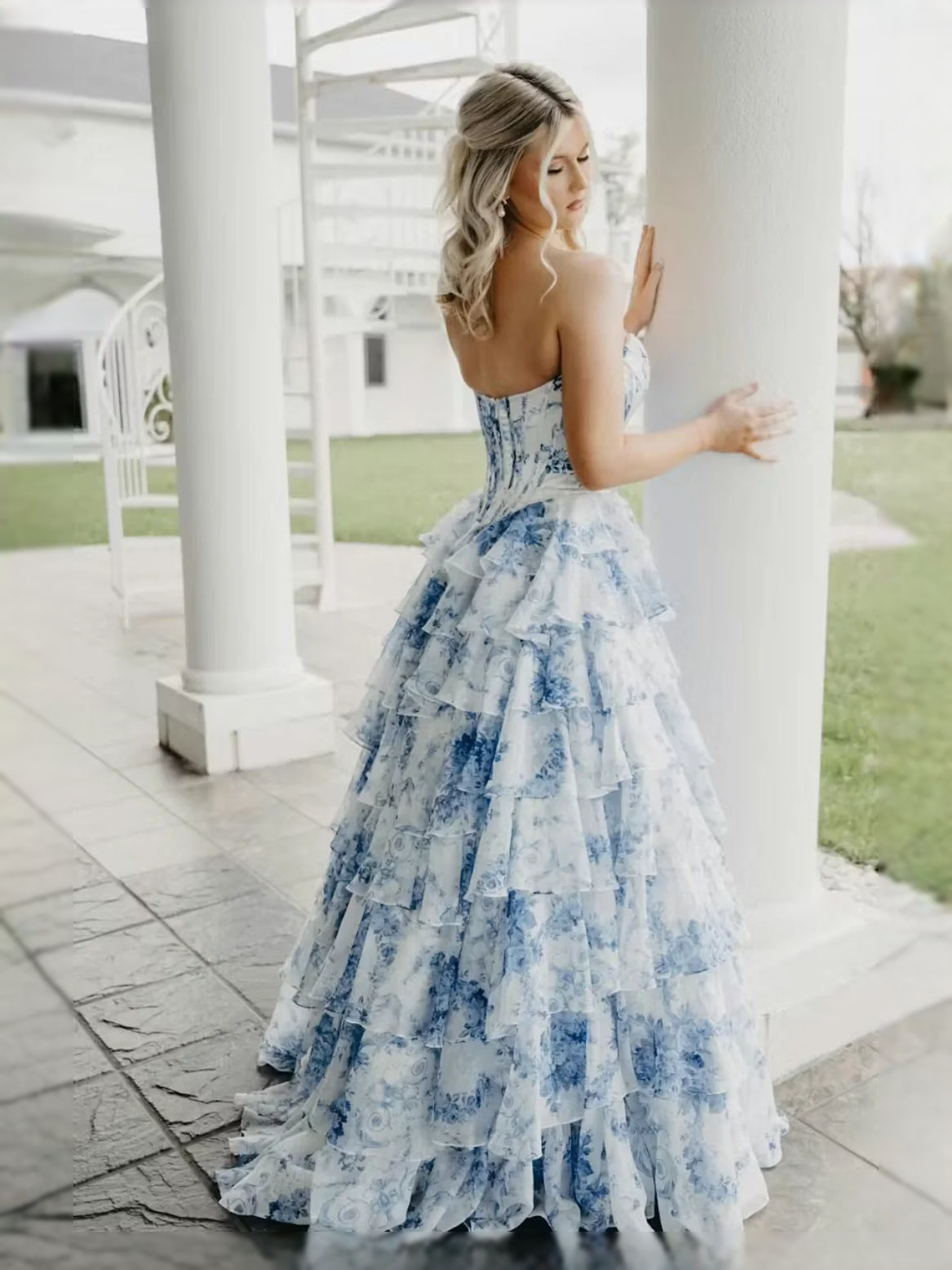 Blue floor-length prom dress, alternate view showing the overall dress design
