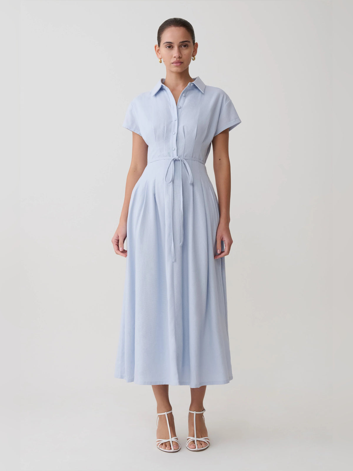 Cornflower Blue midi formal dress, alternate view showing the waist