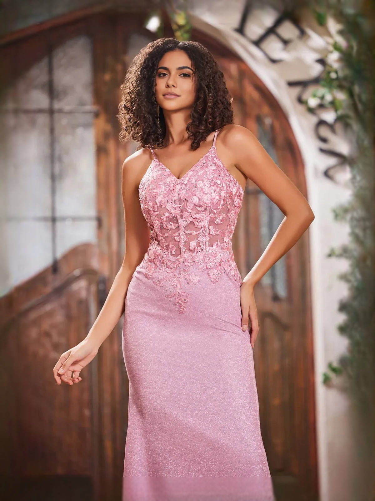 Light Pink maxi prom dress, alternate view showing the overall dress design
