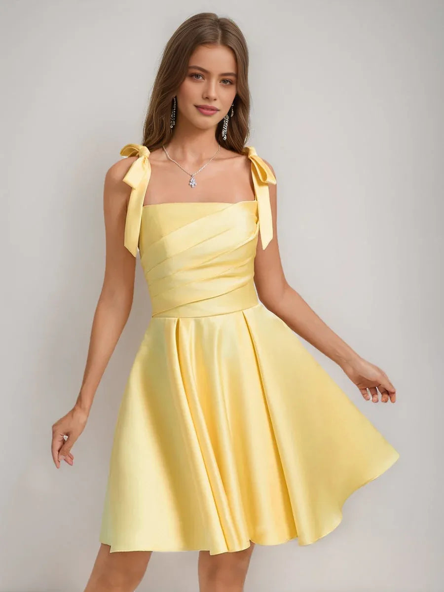 Marigold short homecoming dress, alternate view showing the overall dress design