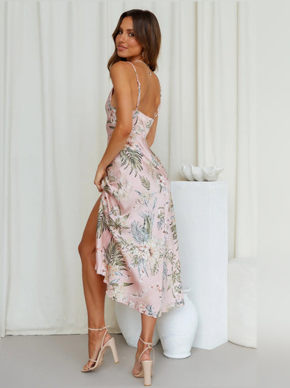 Pink midi formal dress, alternate view showing the waist