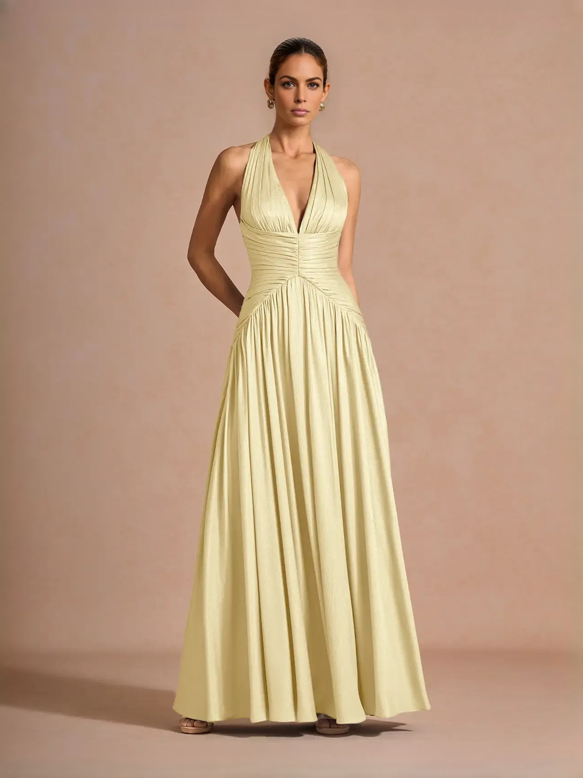 Pale Lemon maxi prom dress, alternate view showing the overall dress design