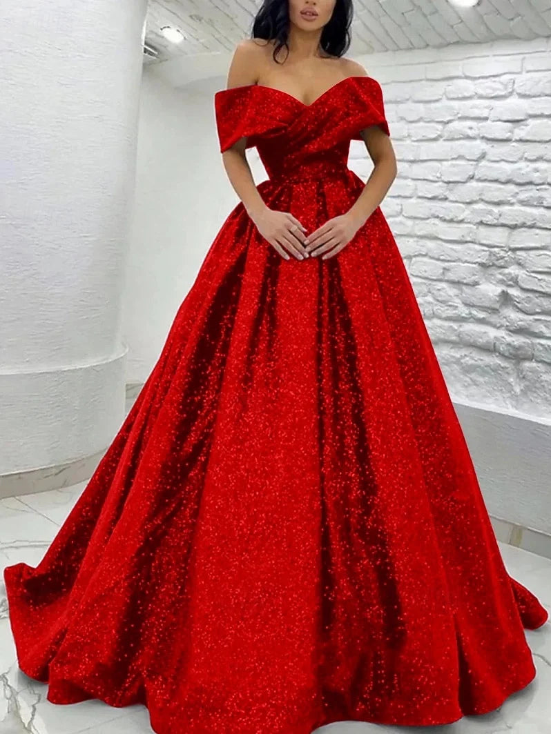 Red floor-length prom dress, alternate view showing the overall dress design