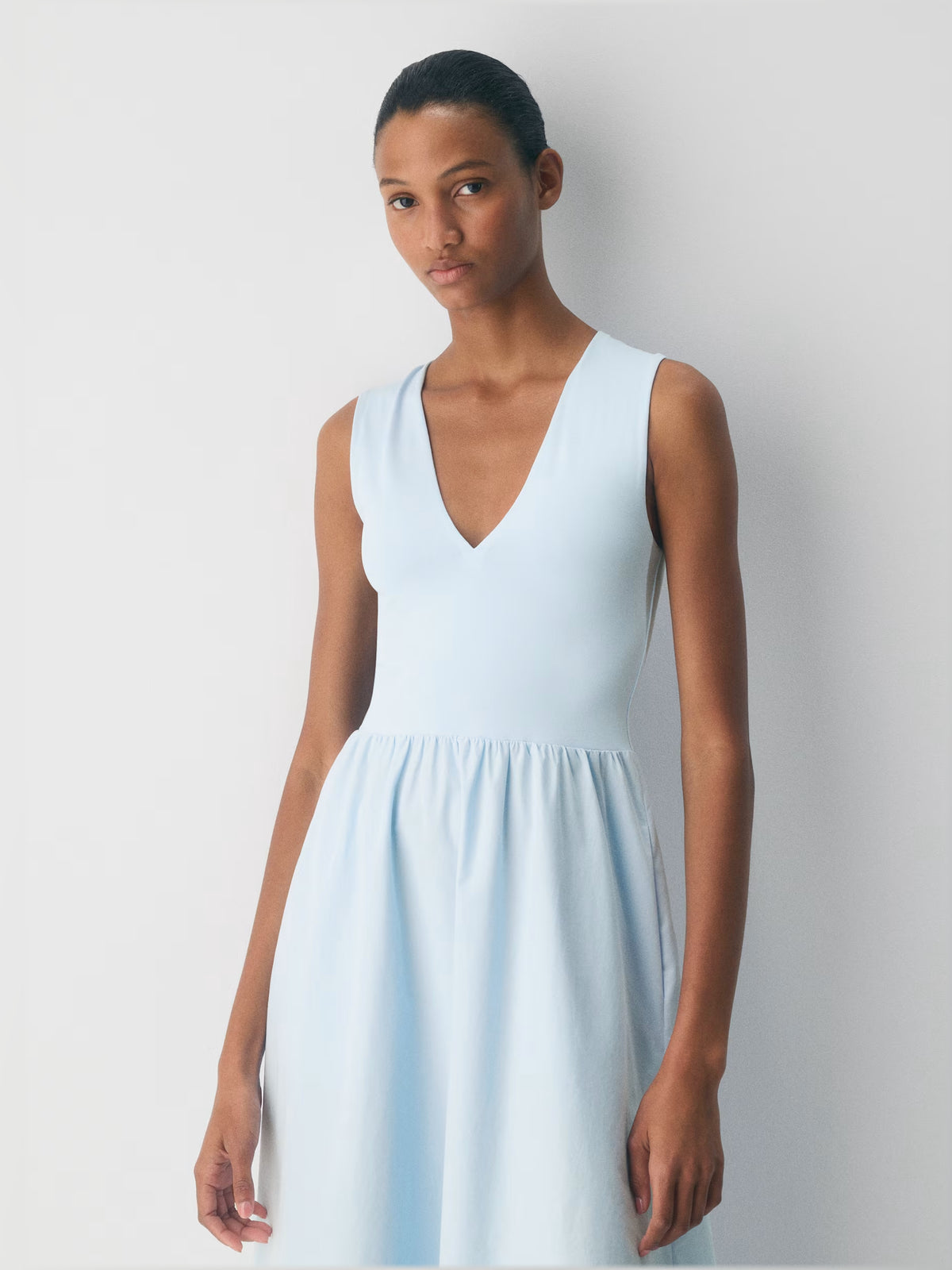 Teal midi formal dress, alternate view showing the waist