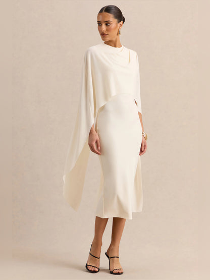 Cream midi formal dress, alternate view showing the waist