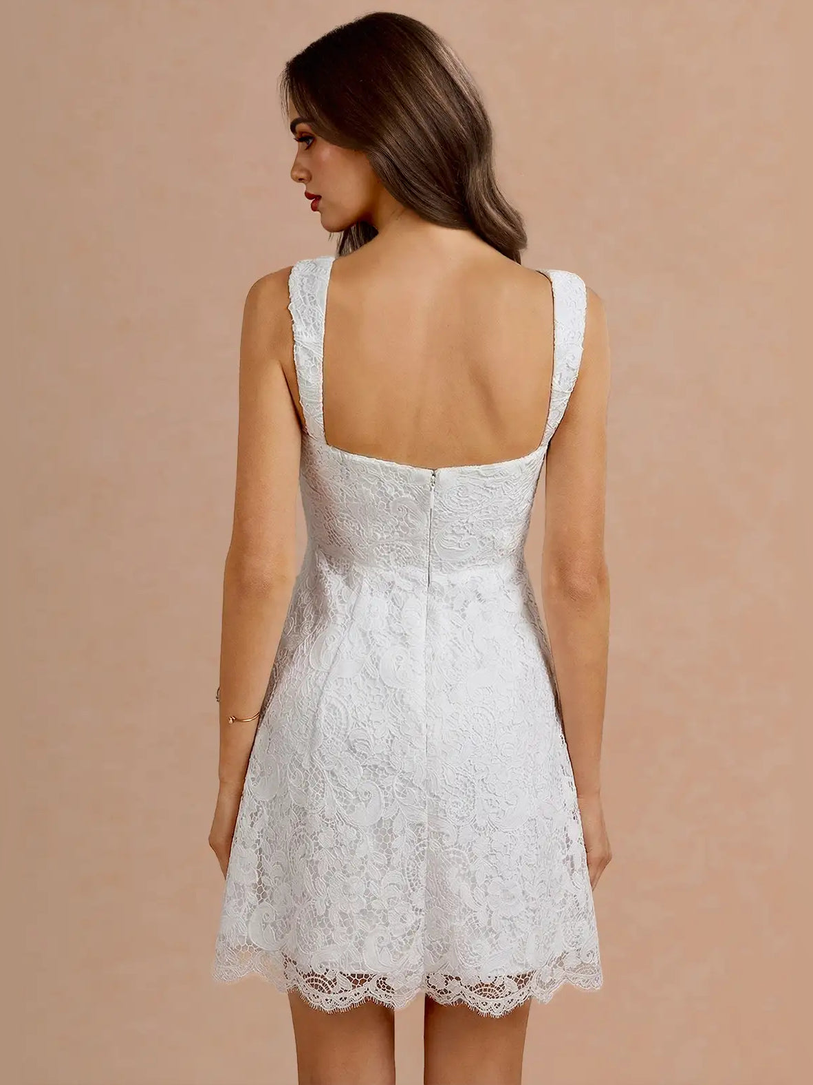 White mini homecoming dress, alternate view showing the overall dress design
