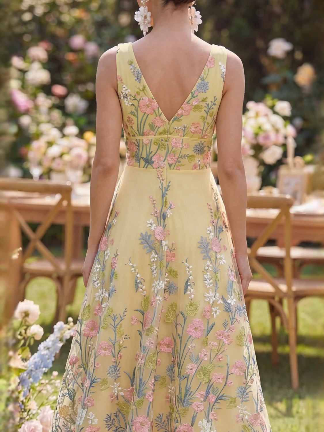 Yellow midi prom dress, alternate view showing the overall dress design