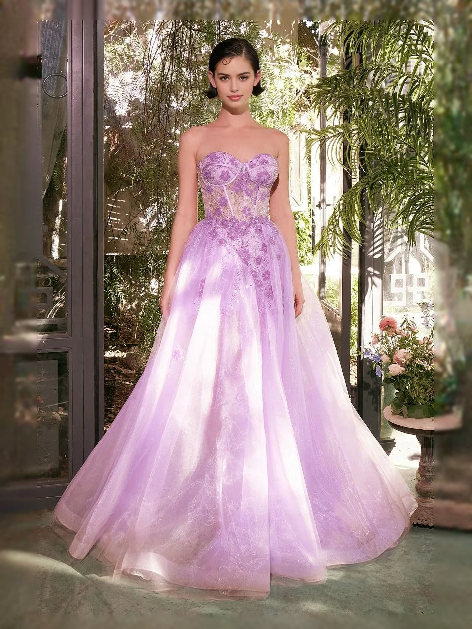 Lilac floor-length prom dress, alternate view showing the overall dress design