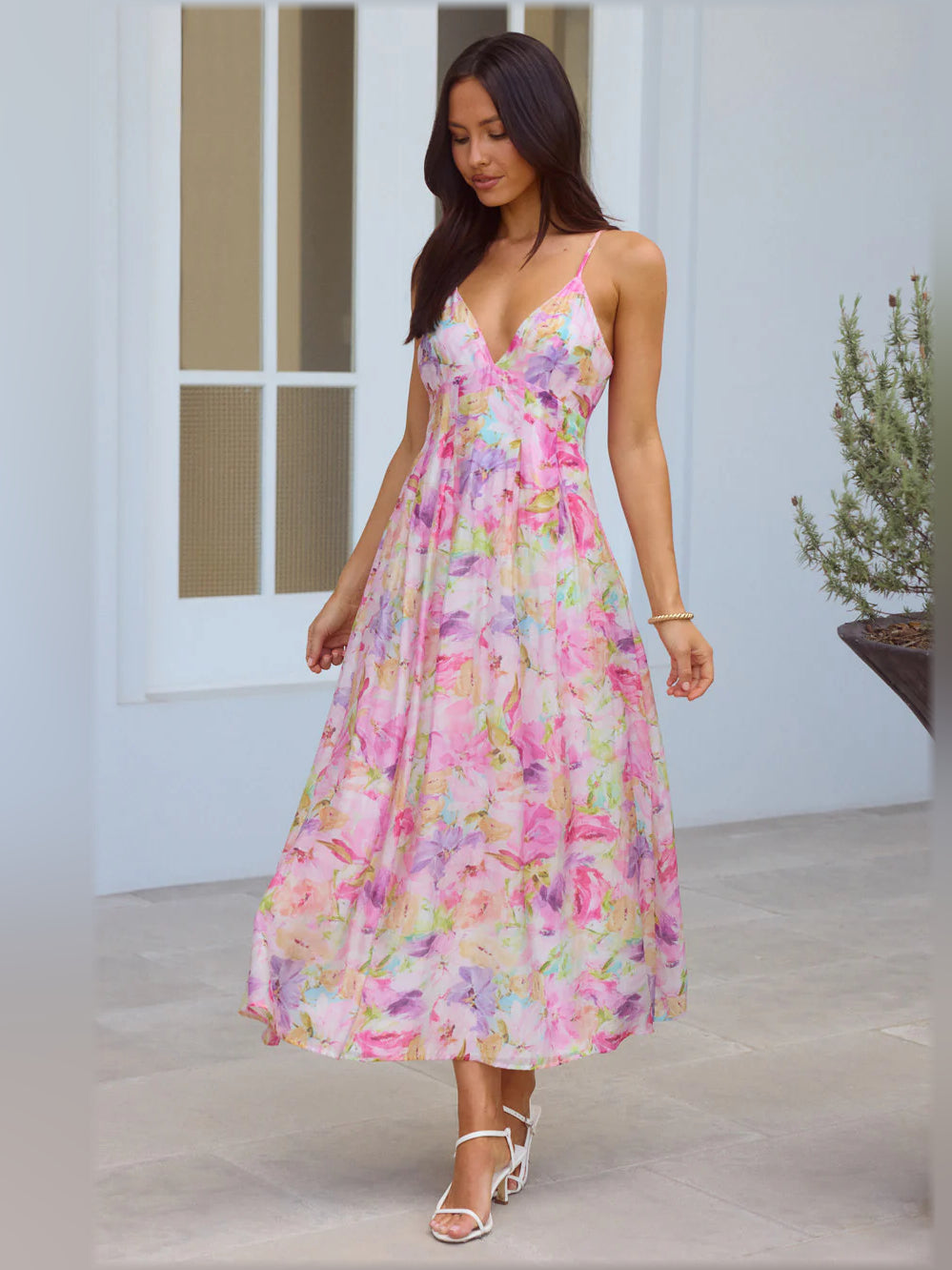 Print midi formal dress with printed pattern, alternate view showing the waist