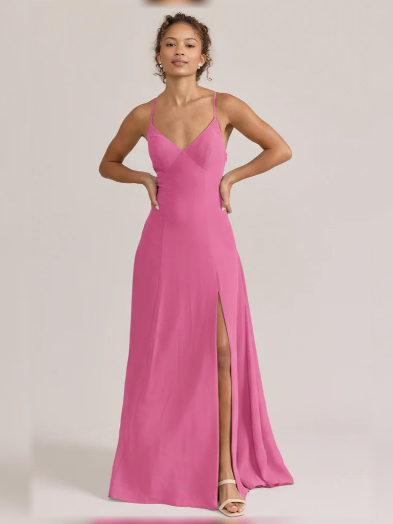 Hot Pink maxi bridesmaid dress, alternate view showing the overall dress design