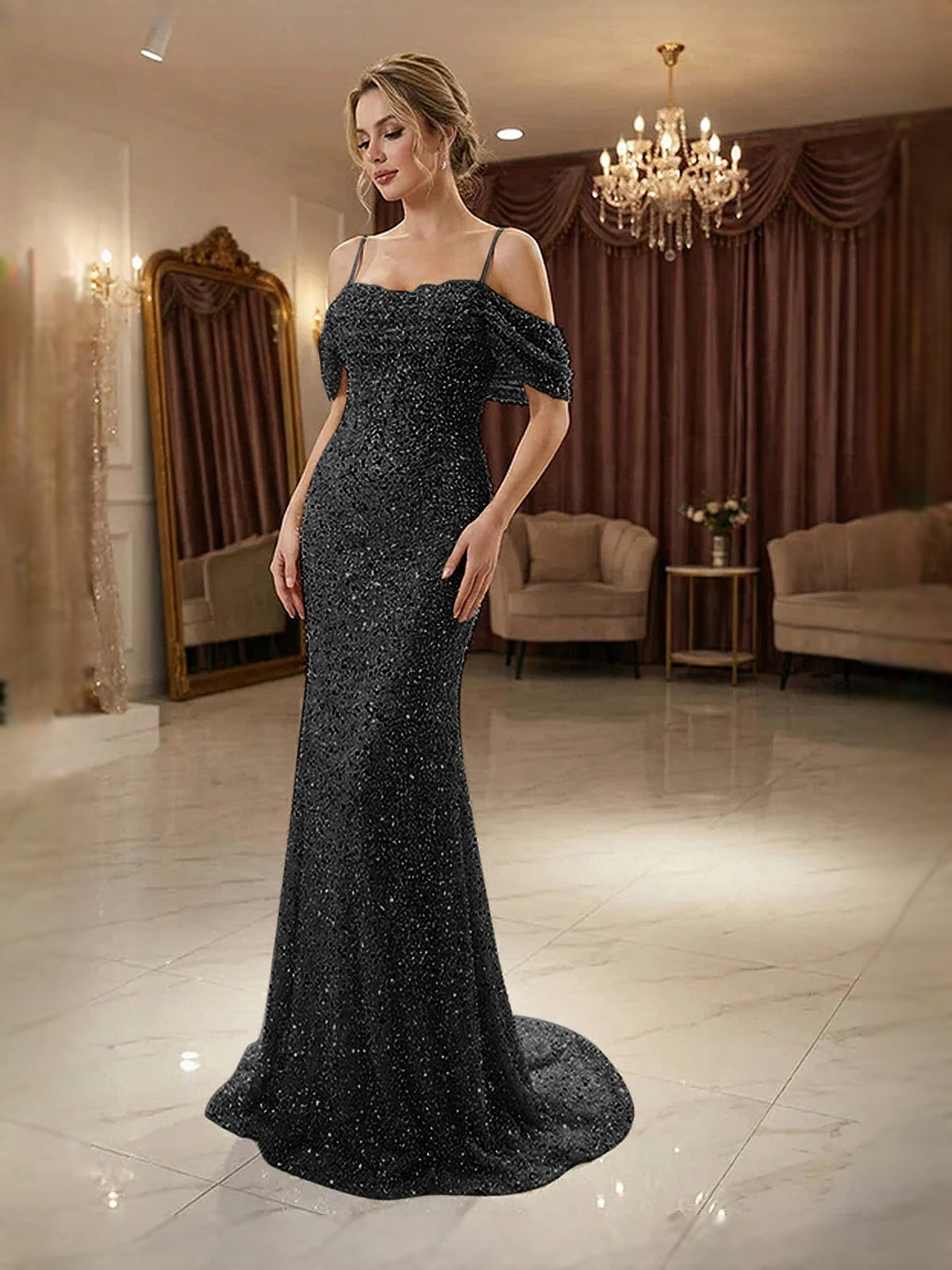 Black floor-length prom dress, alternate view showing the overall dress design