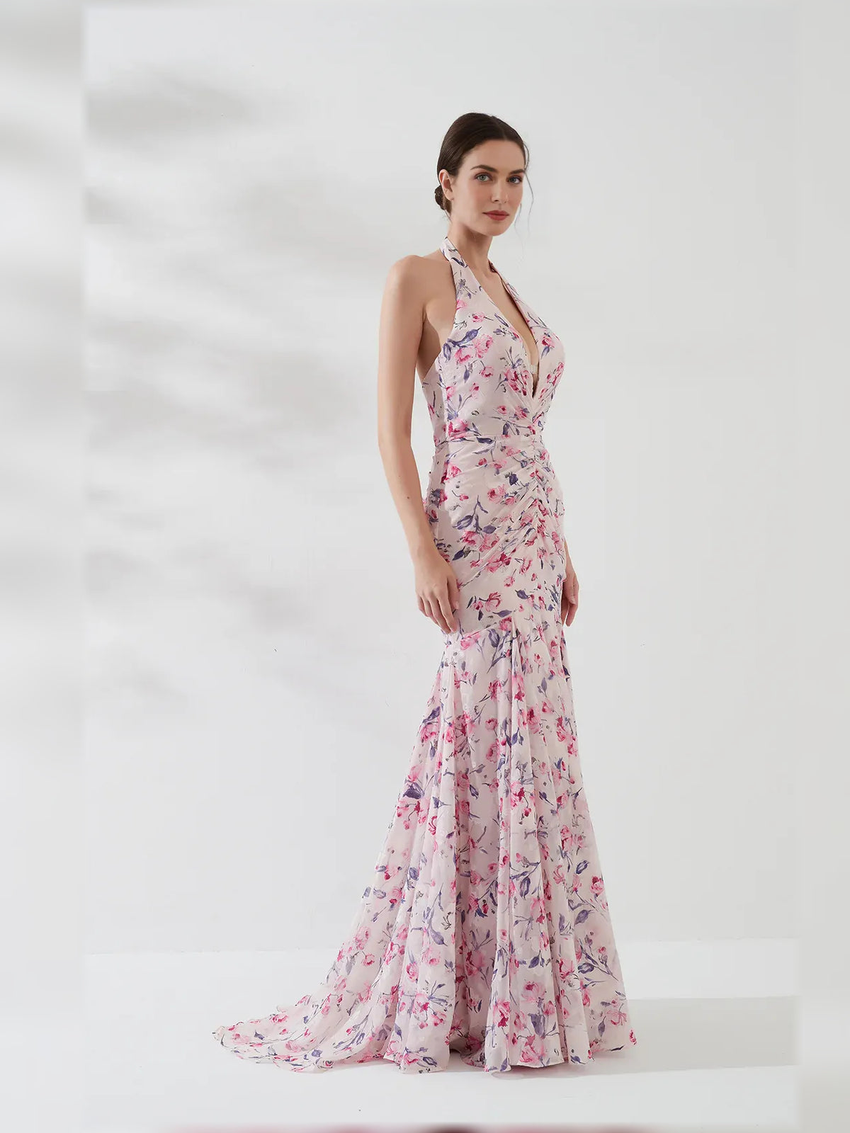 As Picture mermaid floor-length formal dress with draping, alternate view showing the waist
