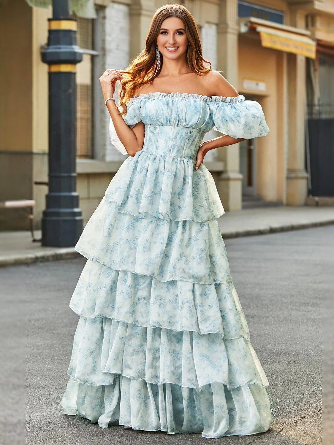 Sky Blue floor-length prom dress, alternate view showing the overall dress design