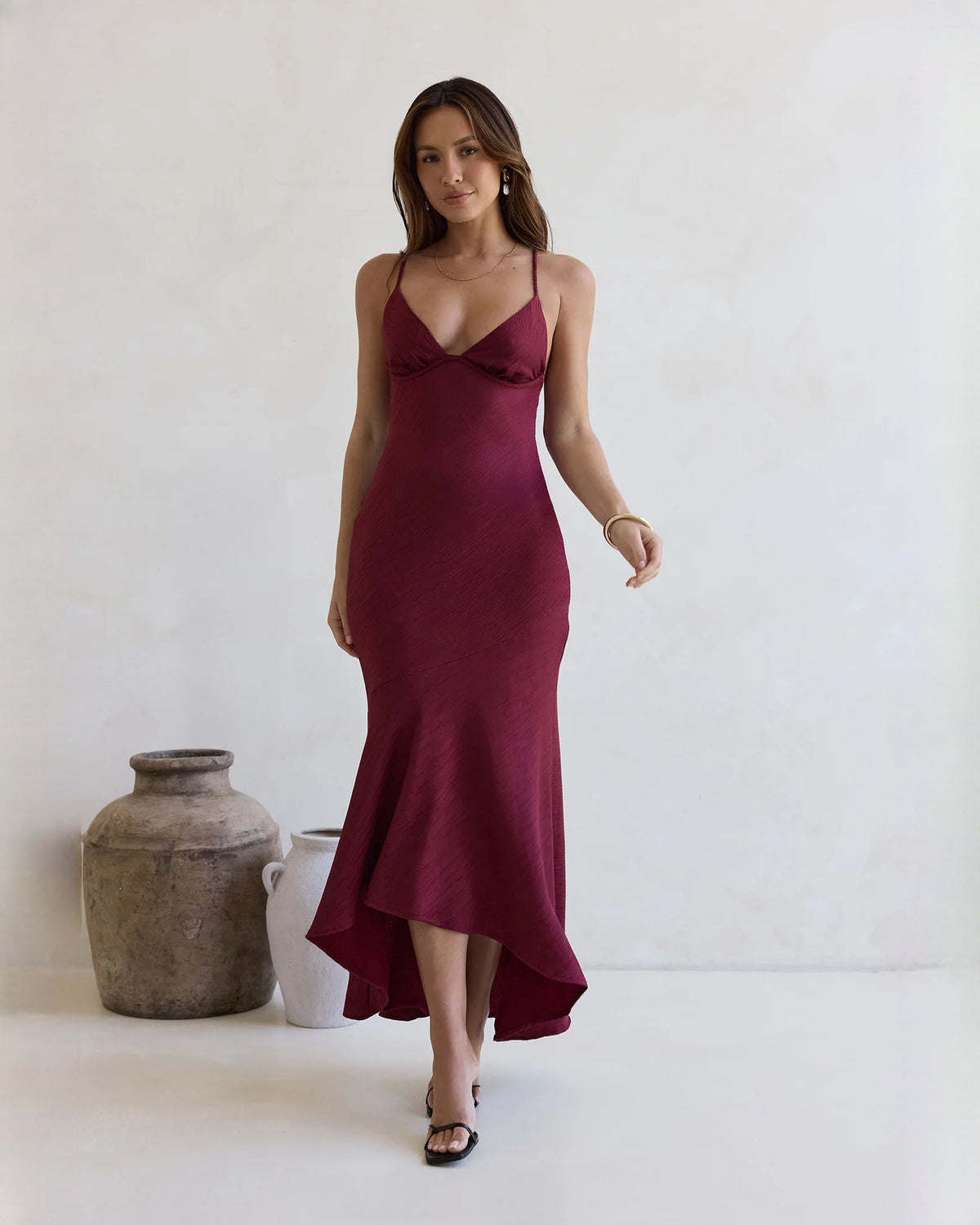 sleeveless satin a-line maxi bridesmaid dress - image 4