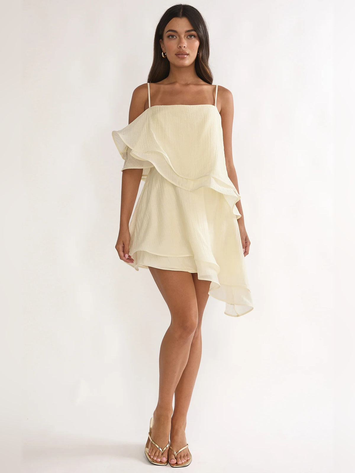 Cream mini homecoming dress, alternate view showing the overall dress design