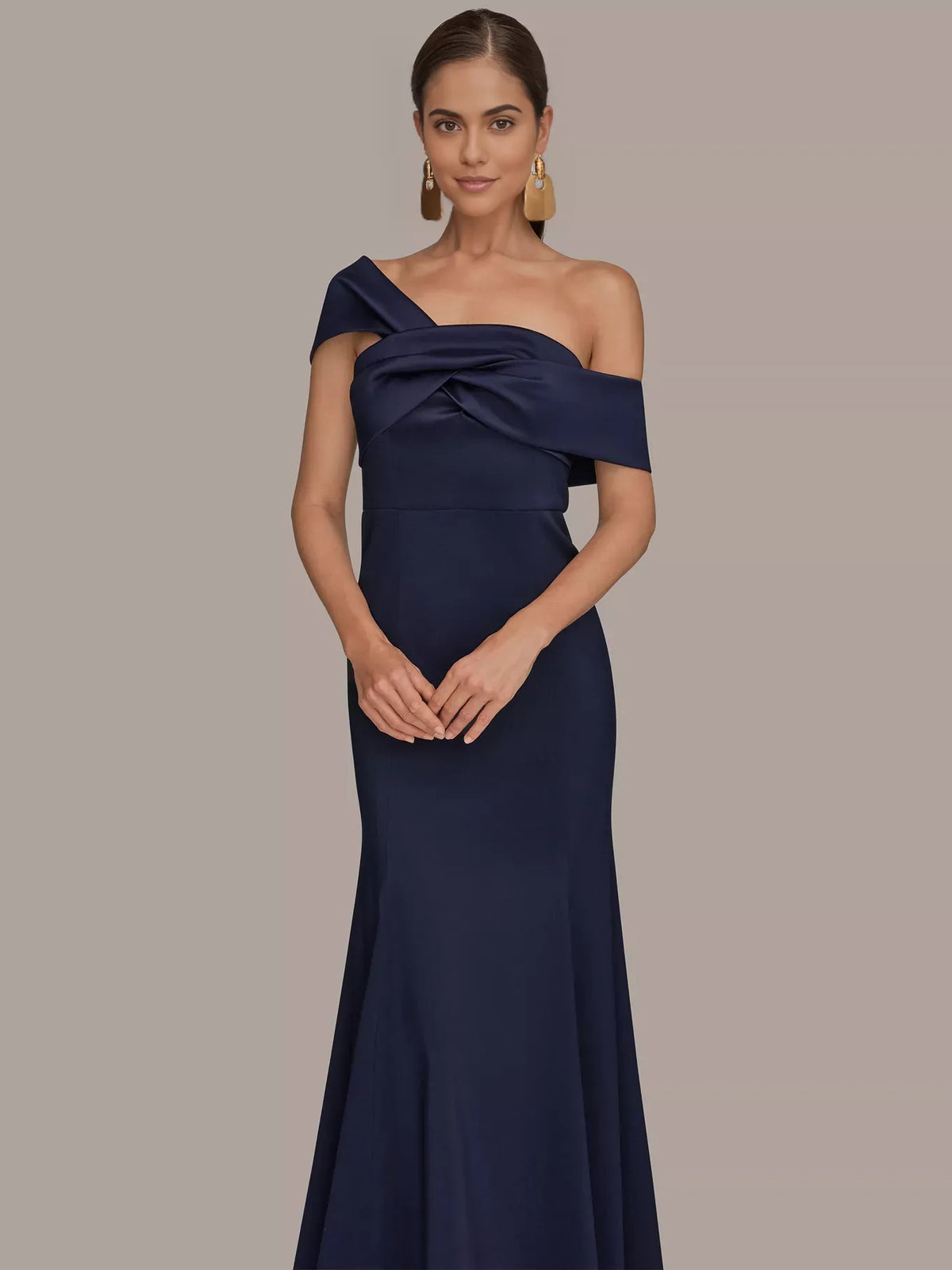 Navy Blue mermaid floor-length formal dress with one-shoulder neckline, alternate view showing the waist