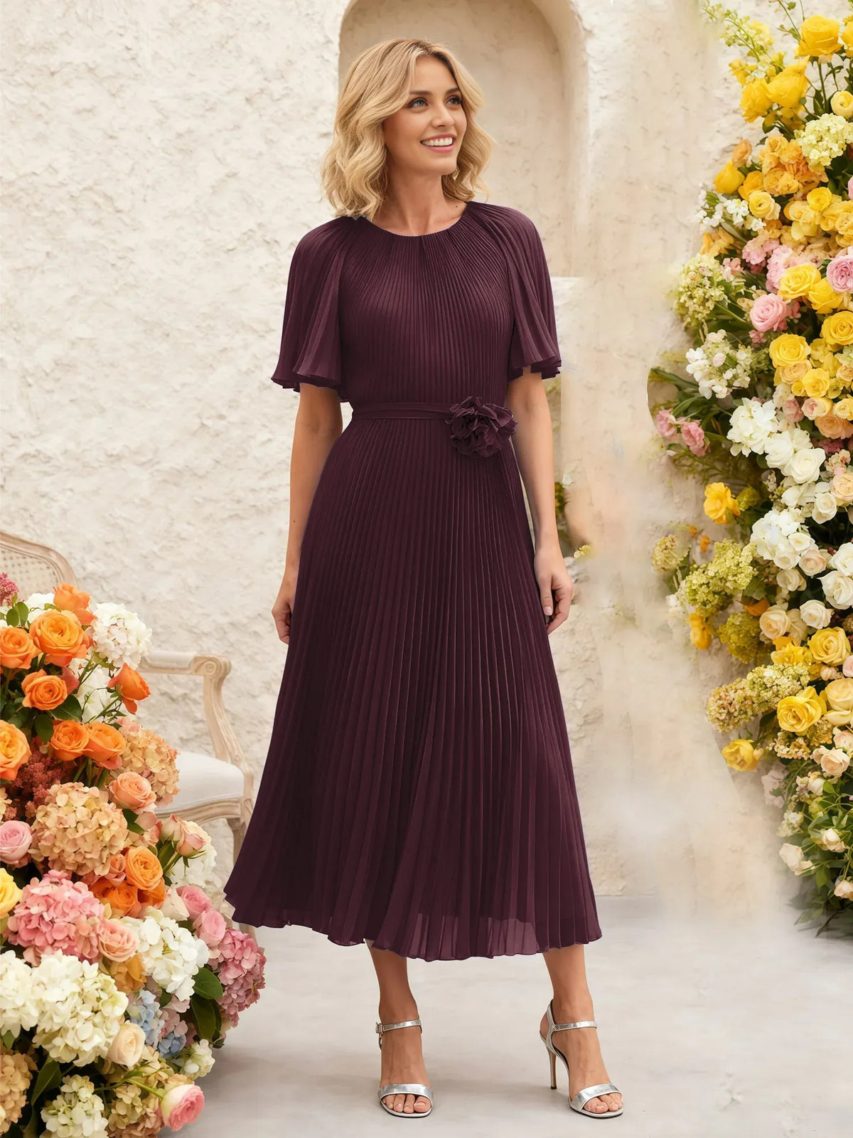 Cabernet midi mother of the bride dress, alternate view showing the overall dress design