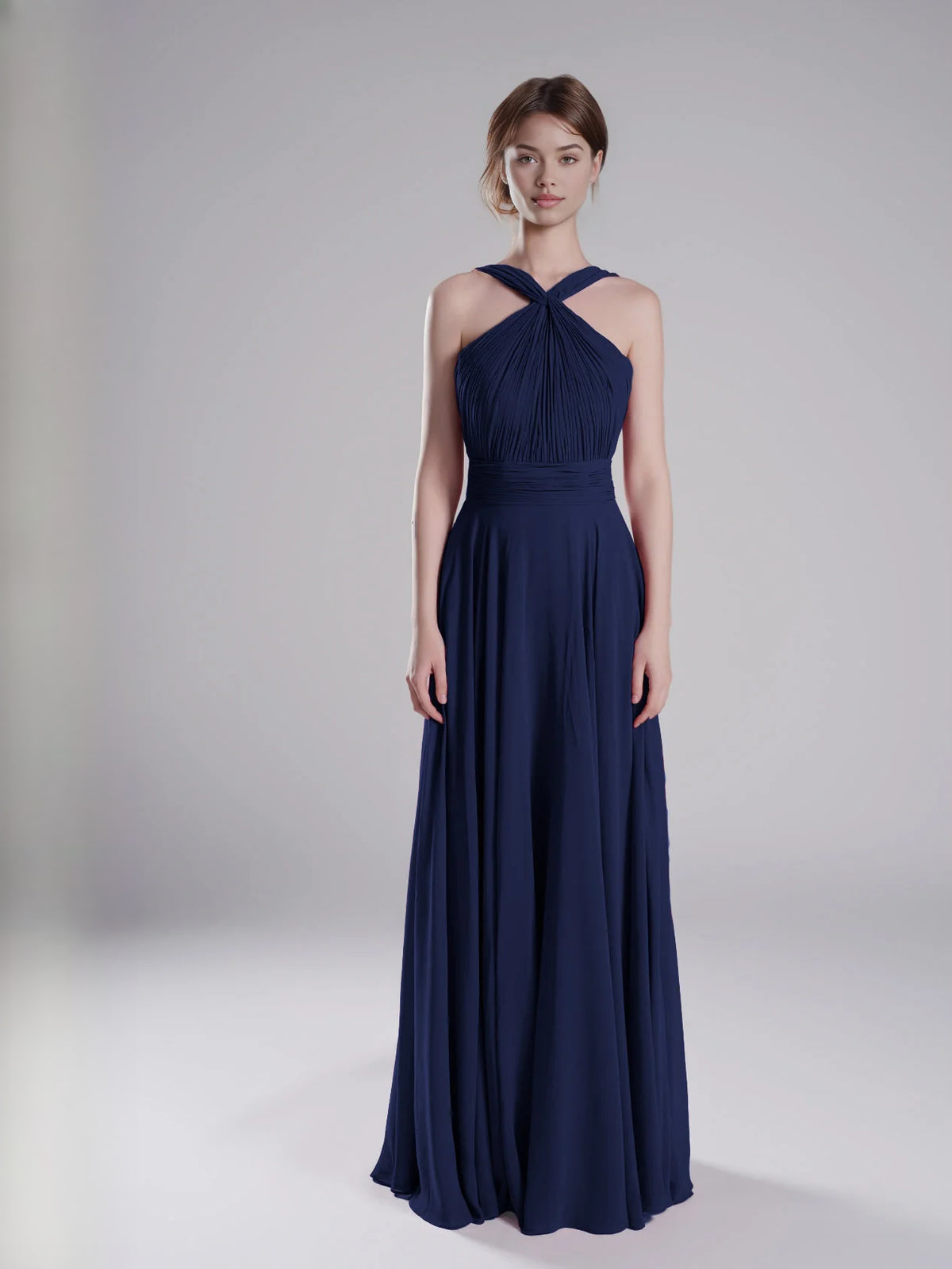 Dark Navy floor-length bridesmaid dress, alternate view showing the overall dress design