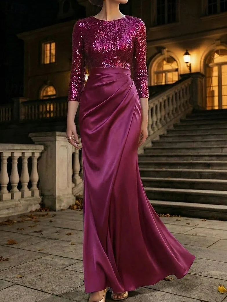 Mulberry floor-length mother of the bride dress, alternate view showing the overall dress design