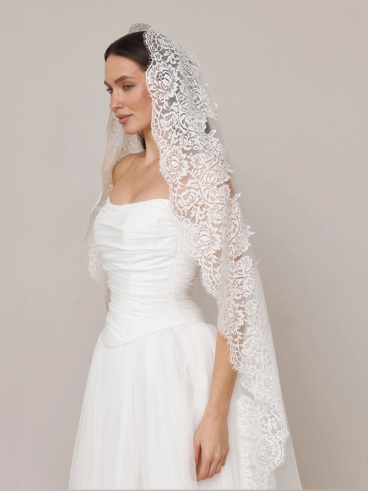 Ivory floor-length wedding dress, alternate view showing the overall dress design