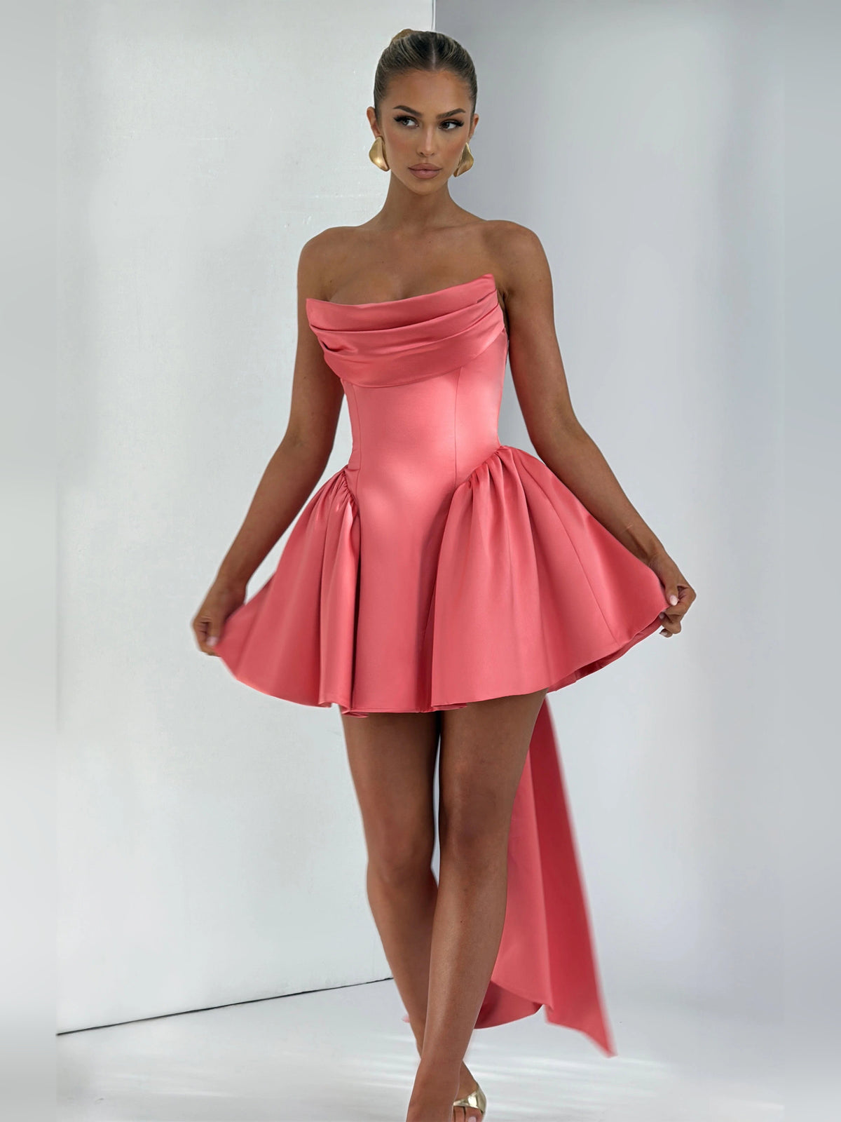 Pink mini homecoming dress, alternate view showing the overall dress design