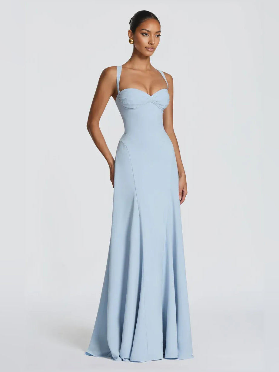 Light Blue a-line floor-length formal dress with corset-style bodice, alternate view showing the waist