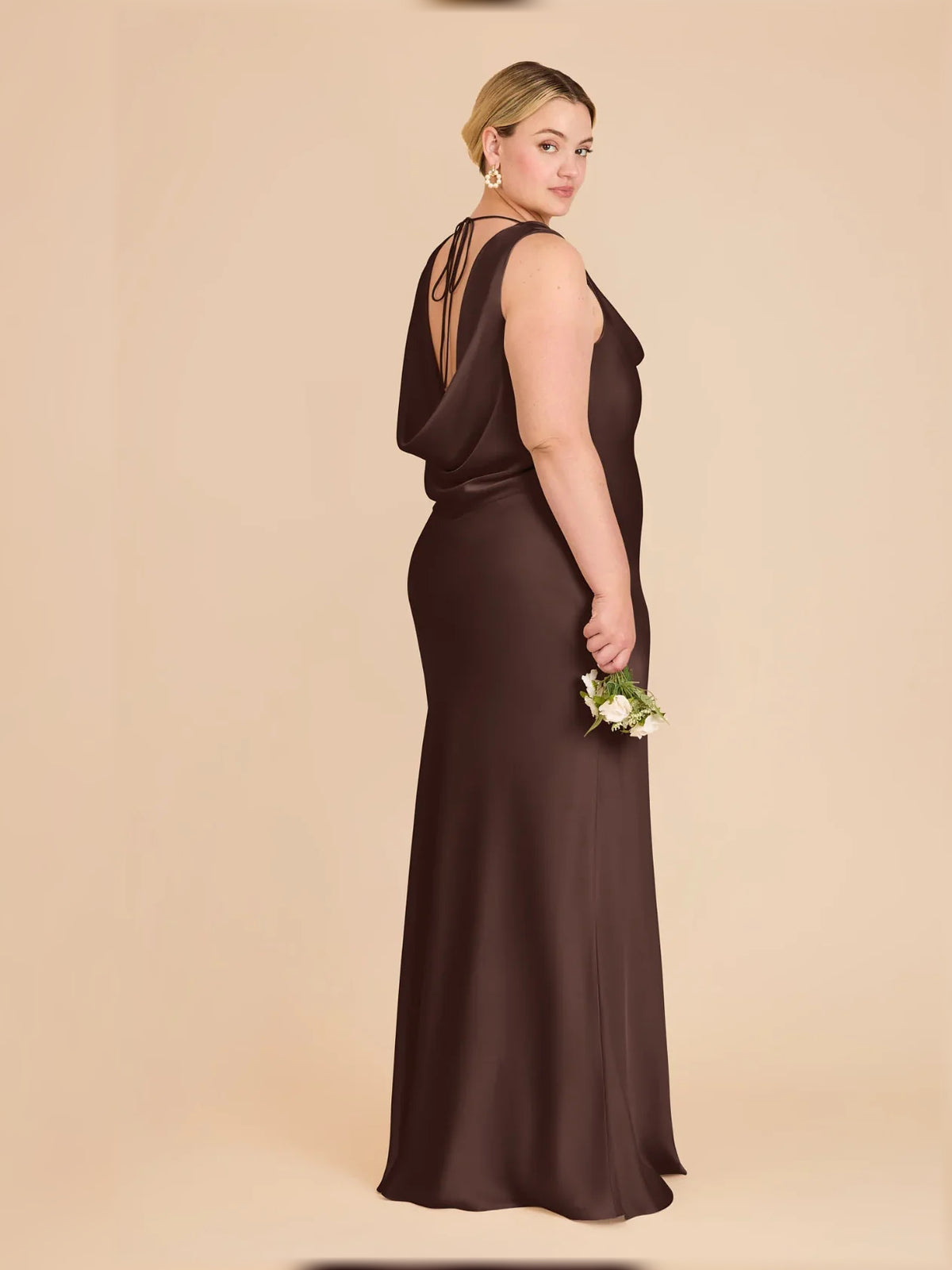 Espresso maxi bridesmaid dress, alternate view showing the overall dress design