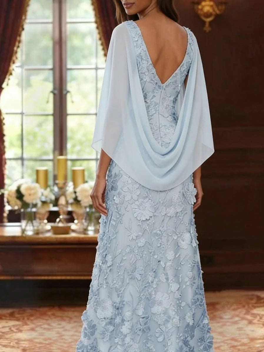 Sky Blue maxi mother of the bride dress, alternate view showing the overall dress design