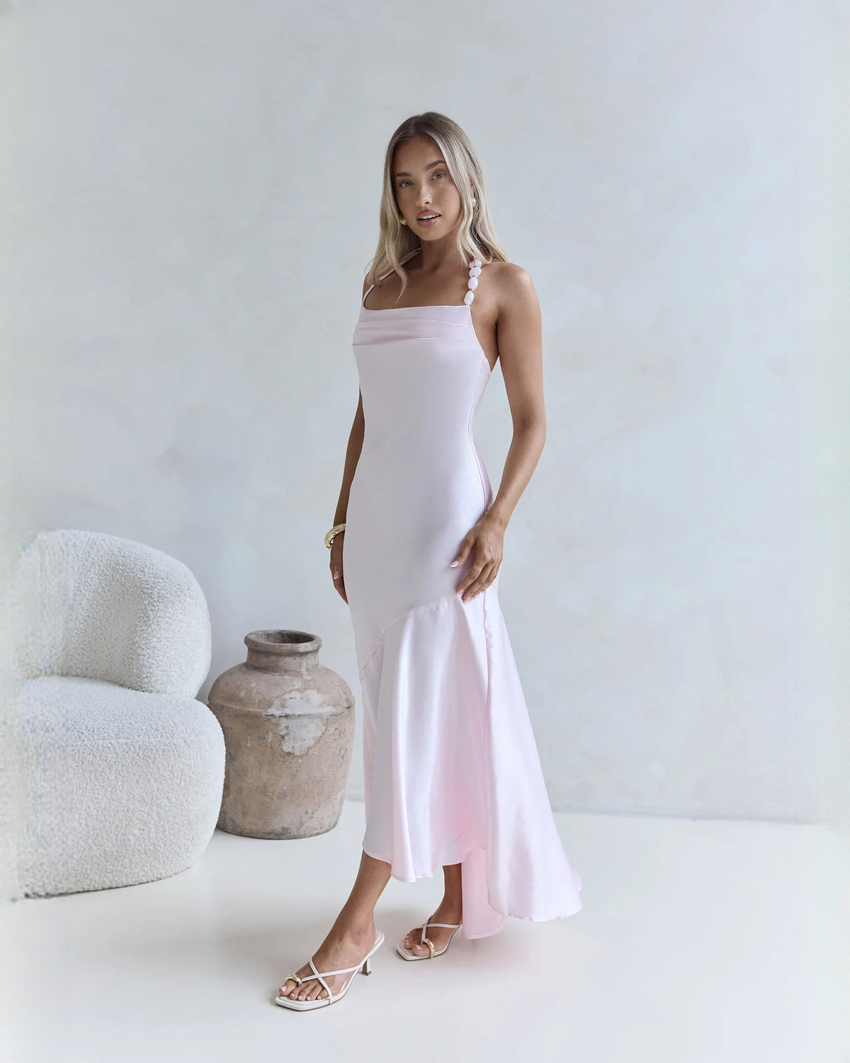 halter neck satin a-line maxi bridesmaid dress - image 4