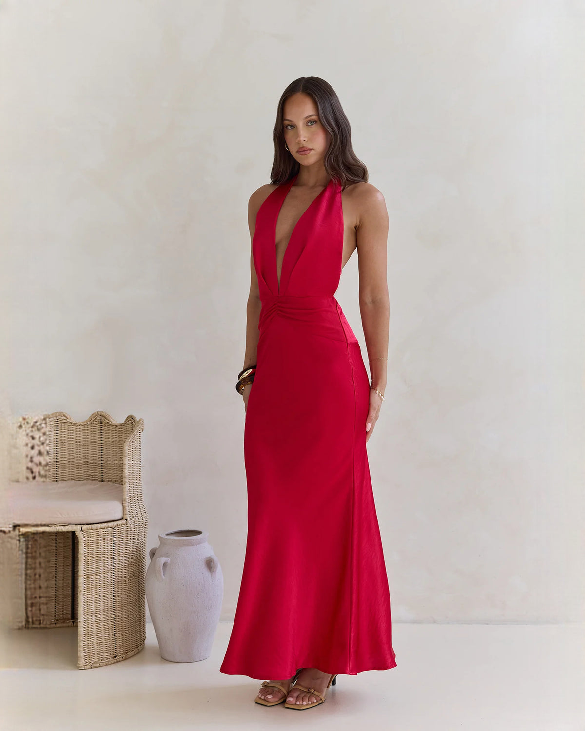 halter neck satin a-line maxi bridesmaid dress - image 4