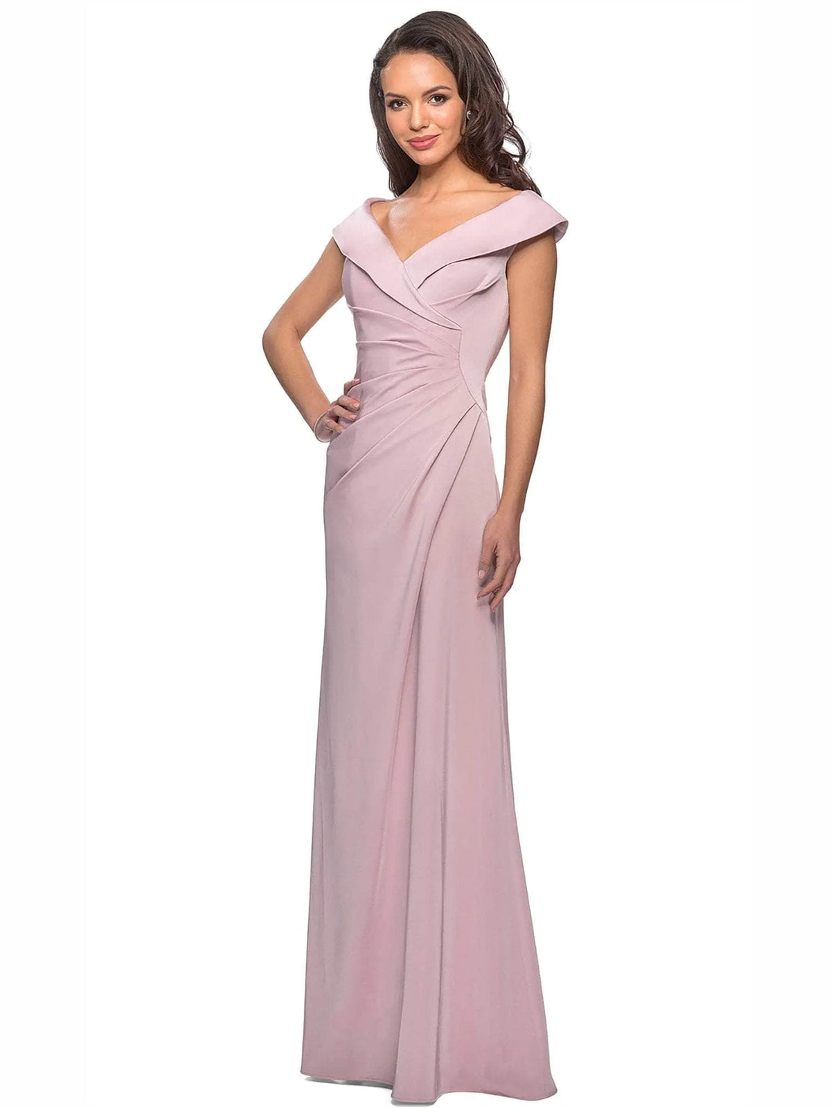 Blush Pink sheath floor-length formal dress with ruching, alternate view