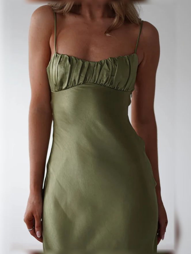 Olive Green maxi bridesmaid dress, alternate view showing the overall dress design