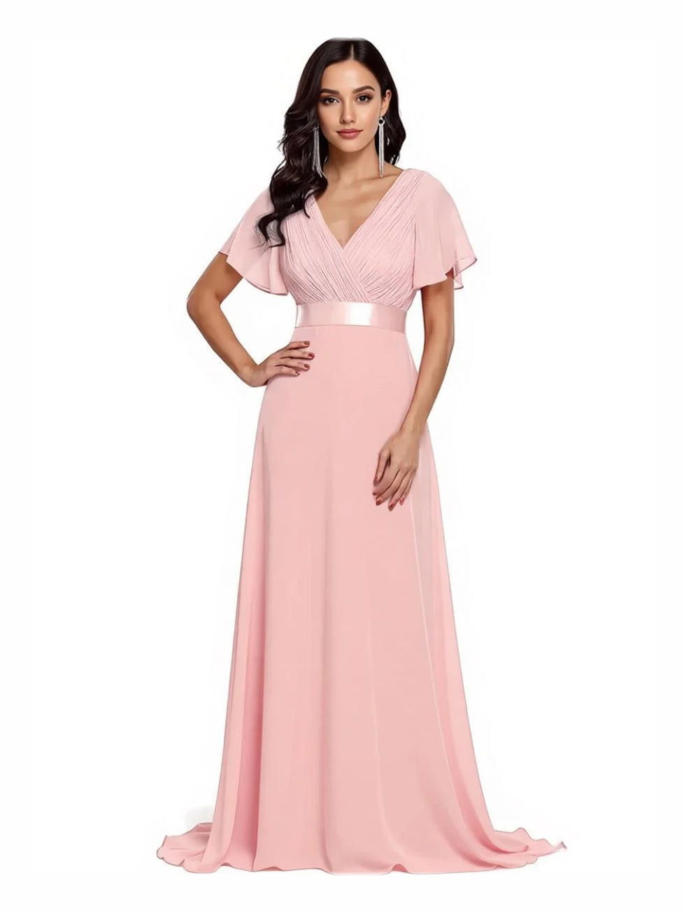Blush Pink maxi bridesmaid dress, alternate view showing the overall dress design