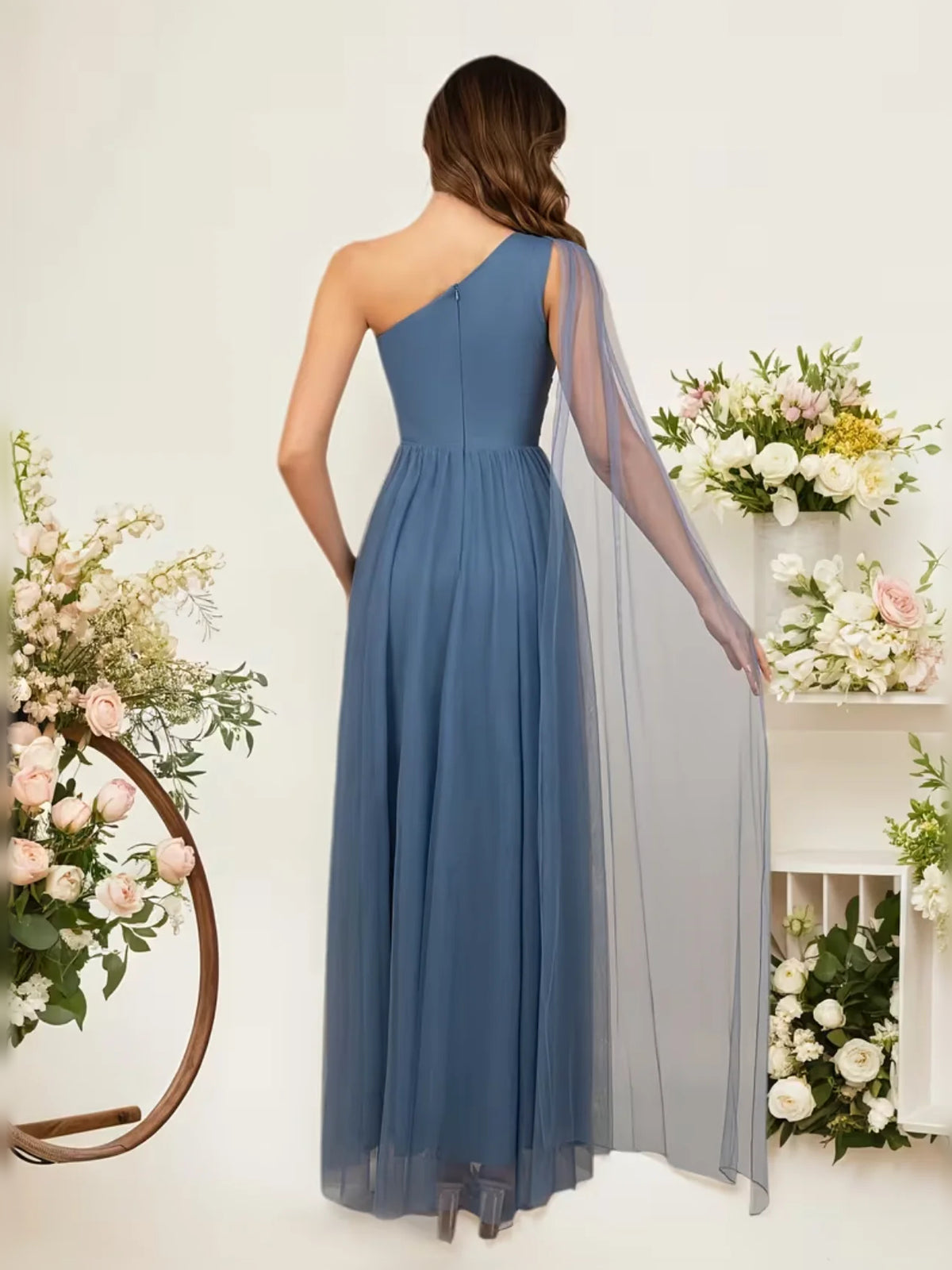 Slate Blue floor-length bridesmaid dress, alternate view showing the overall dress design
