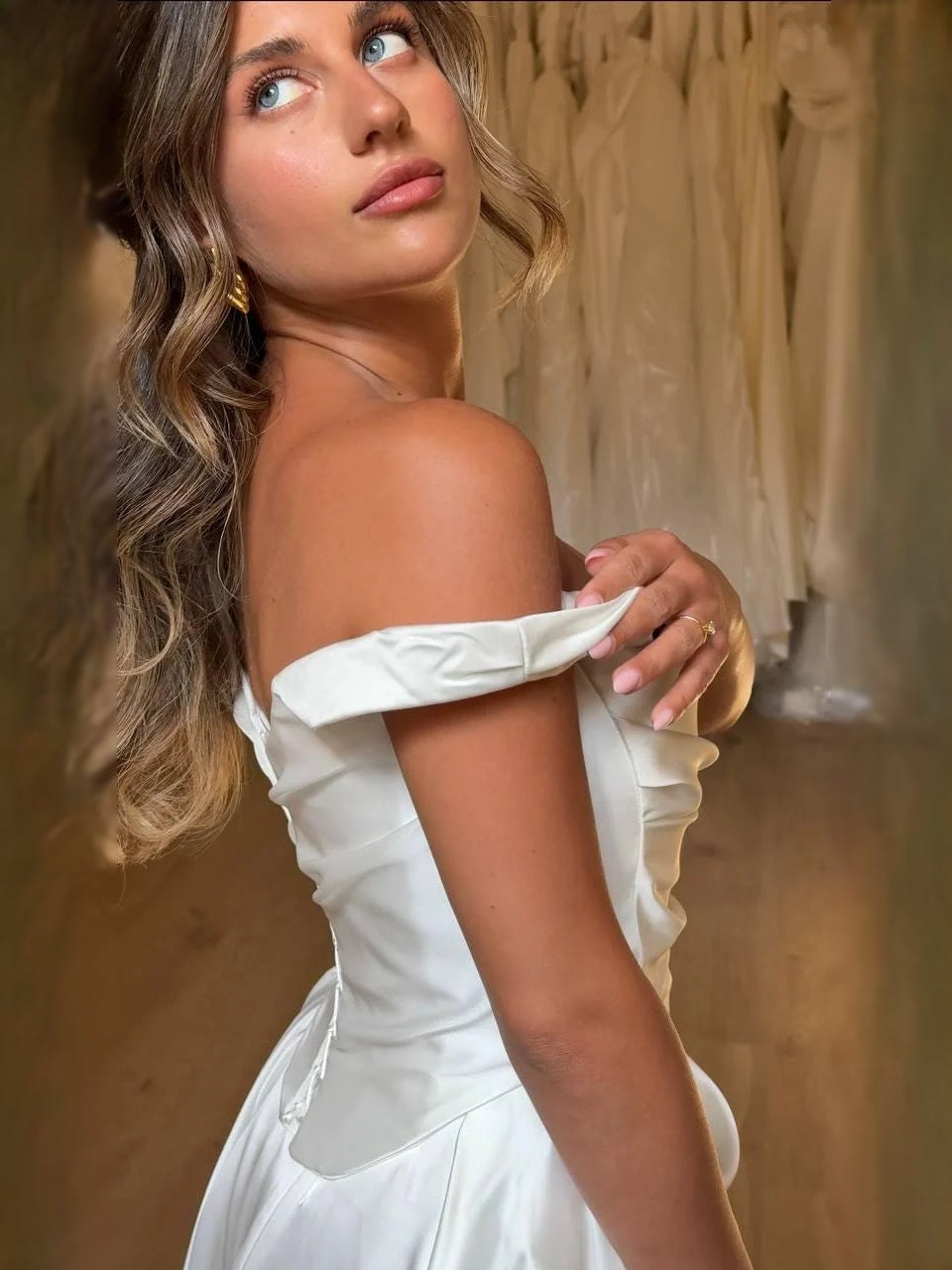 Ivory floor-length wedding dress, alternate view showing the overall dress design