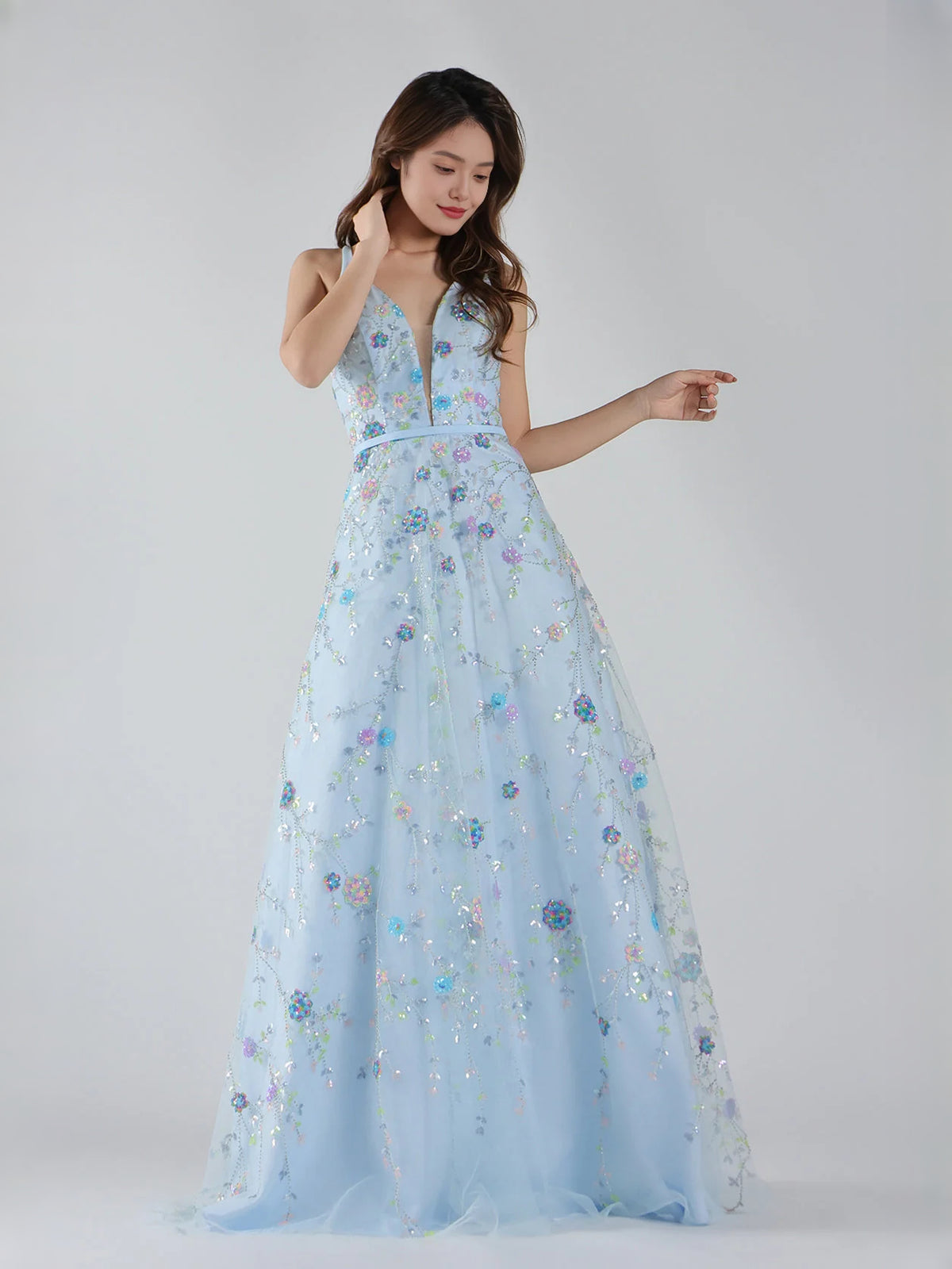 Light Blue floor-length prom dress, alternate view showing the overall dress design