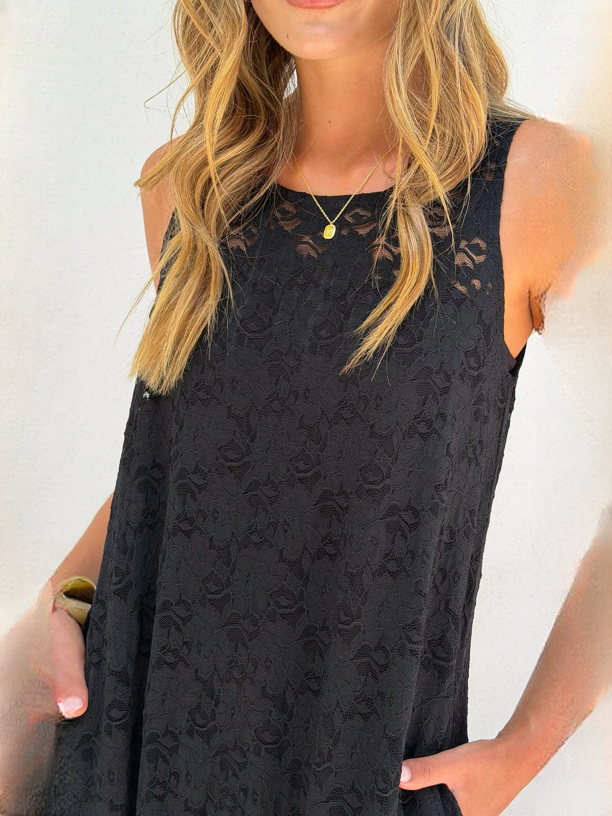 Black a-line maxi formal dress with V-neckline, alternate view showing the waist