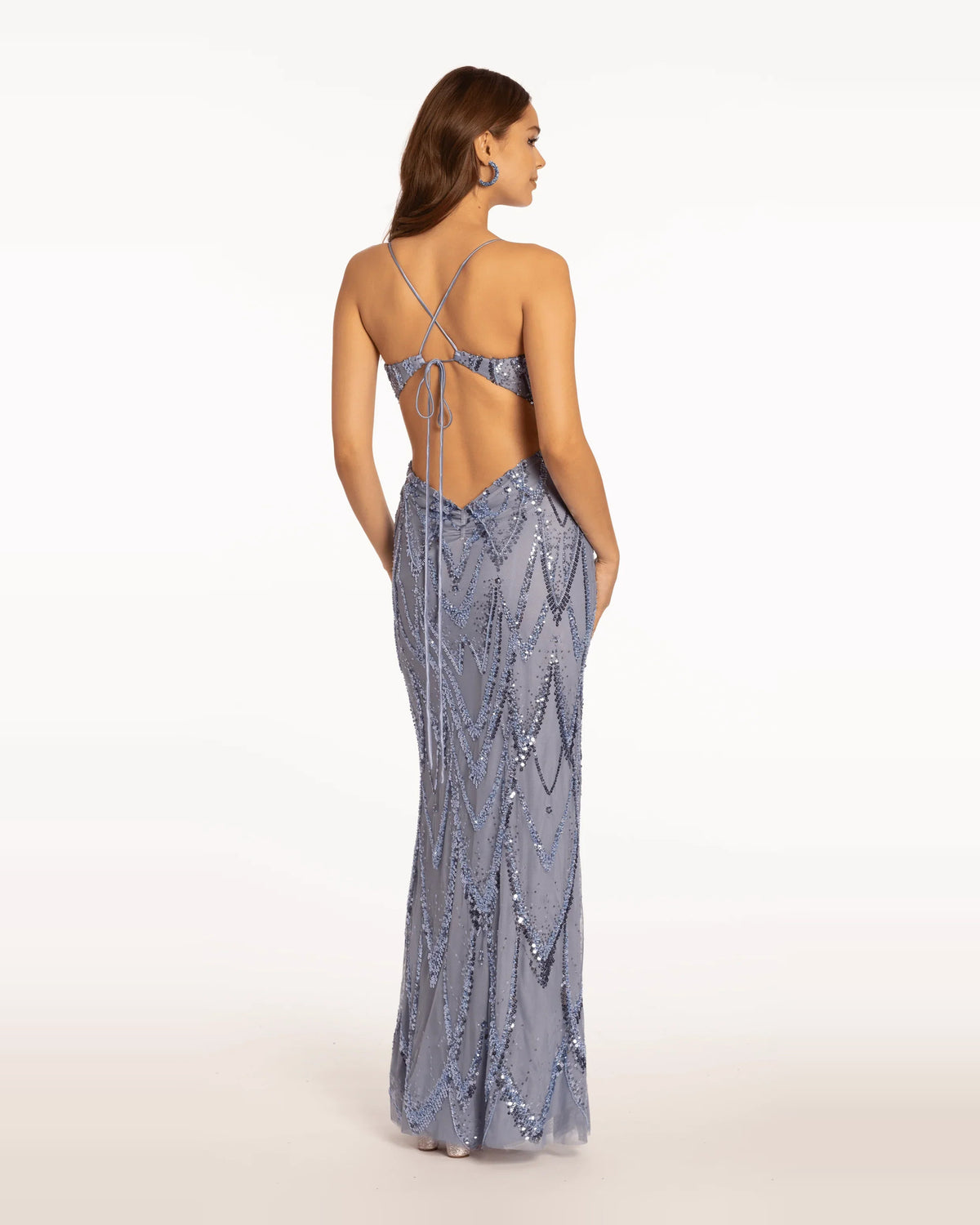 v neck column maxi prom dress - image 4