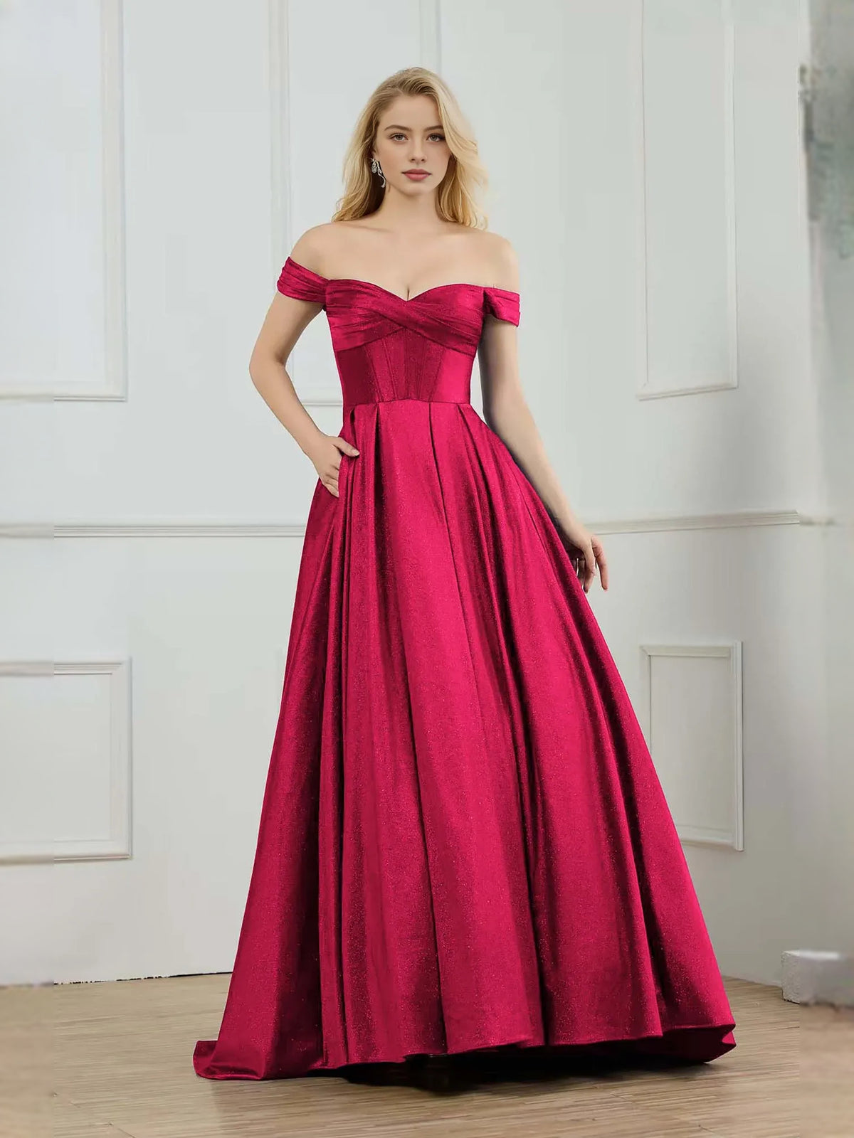 Raspberry floor-length prom dress, alternate view showing the overall dress design