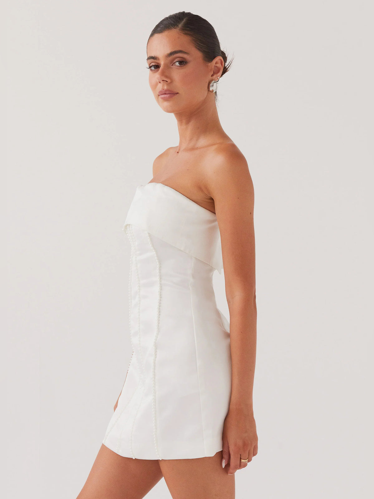 Pearl mini homecoming dress, alternate view showing the overall dress design