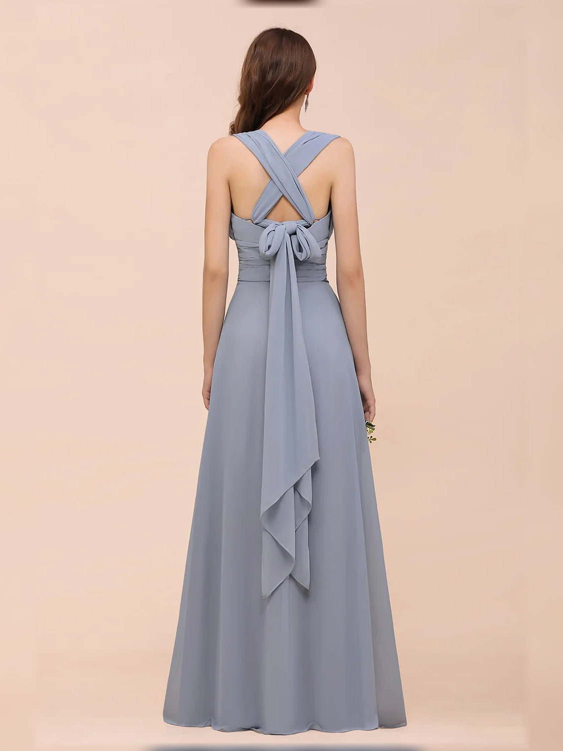 Dusty Blue floor-length bridesmaid dress, alternate view showing the overall dress design