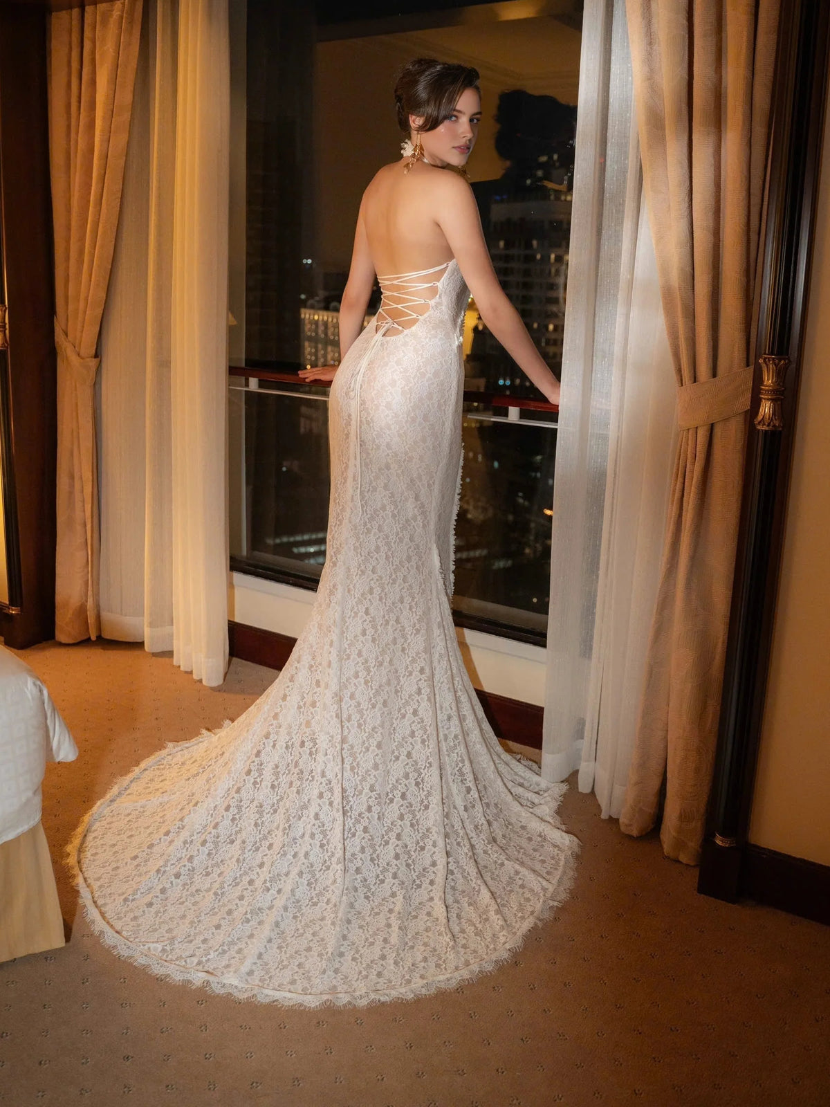 Ivory white floor-length prom dress, alternate view showing the overall dress design