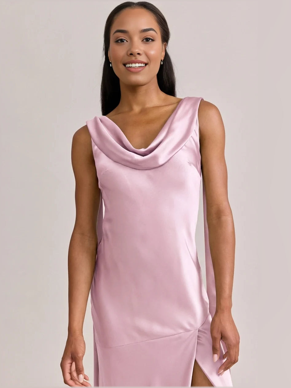 Pink maxi bridesmaid dress, alternate view showing the overall dress design