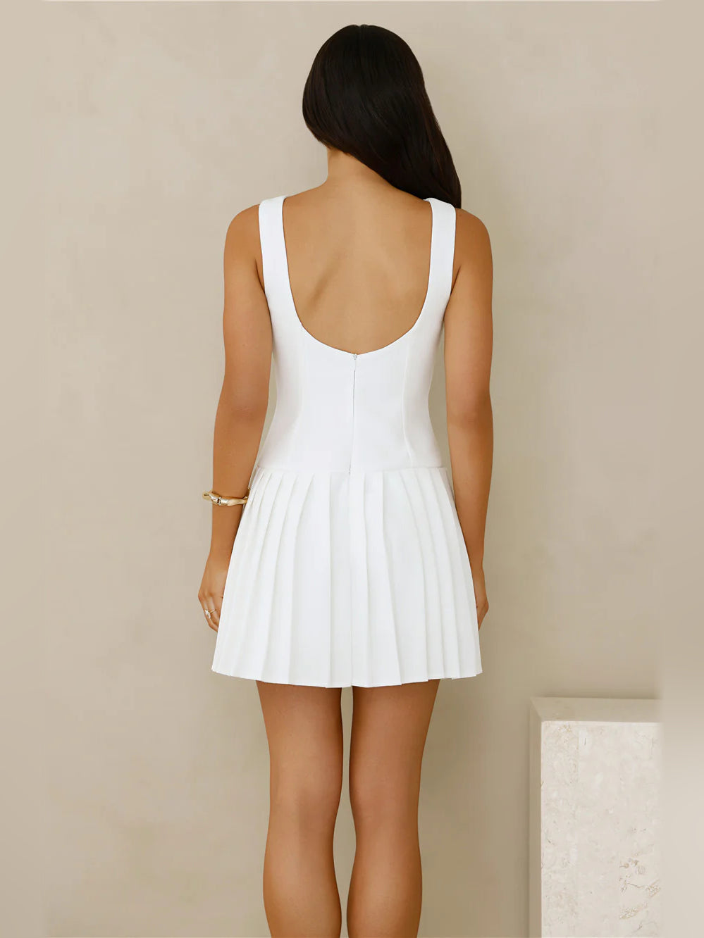 White mini homecoming dress, alternate view showing the overall dress design
