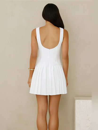 White mini homecoming dress, alternate view showing the overall dress design