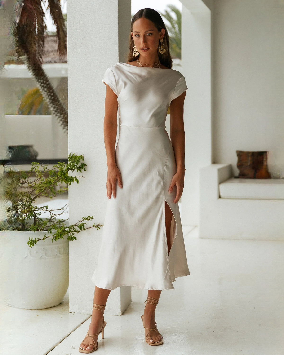 sleeveless satin a-line maxi bridesmaid dress - image 4
