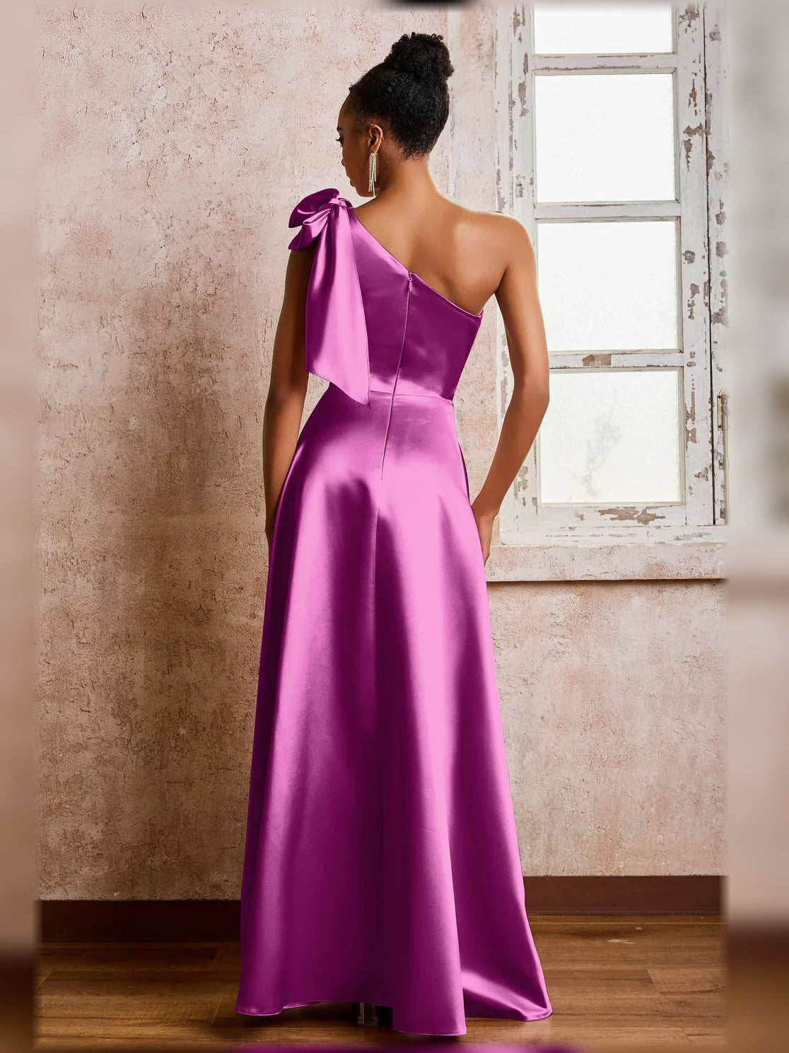 Light Pink a-line floor-length formal dress with bow detail, alternate view showing the waist