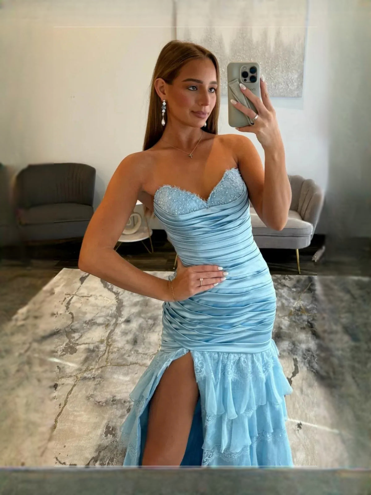 Light Blue floor-length prom dress, alternate view showing the overall dress design
